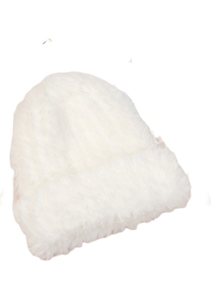 Eva Kadınların Düz Renkli Peluş Örme Şapka Sıcak Kulak Koruma Şapkası Kış Peluş Şapka - White (Yurt Dışından)