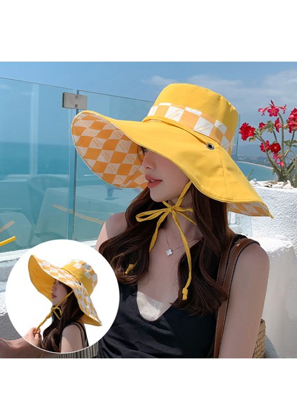 Eva Yaz Şapkası Çocukların Çift Taraflı Büyük Kenar Balıkçı Şapkası Turizm Güneş Koruma ve Güneşlik Şapkası - Yellow (Yurt Dışından) fiyatları