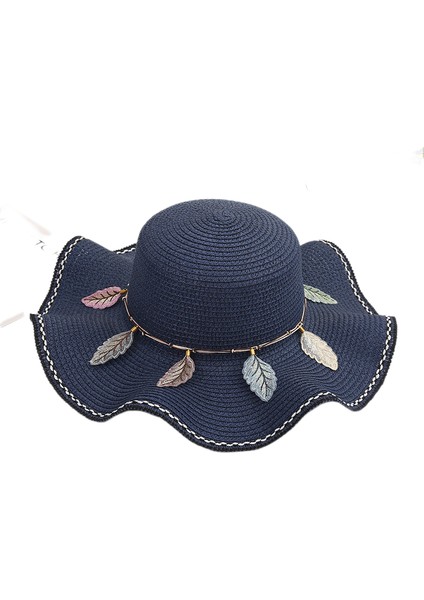 Eva Güneşlik Şapka Moda Kadın Şapka Yaprağı Plaj Güneş Koruyucu Hasır Şapka Güneş Şapka - Navy Blue (Yurt Dışından)