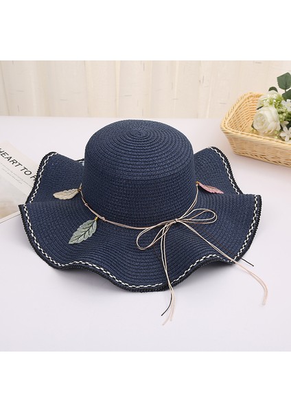 Eva Güneşlik Şapka Moda Kadın Şapka Yaprağı Plaj Güneş Koruyucu Hasır Şapka Güneş Şapka - Navy Blue (Yurt Dışından)