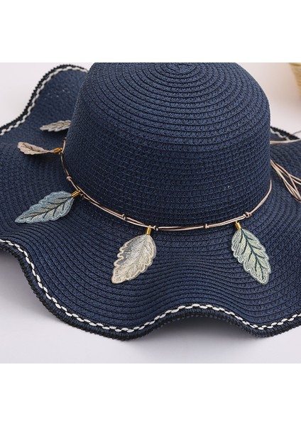 Eva Güneşlik Şapka Moda Kadın Şapka Yaprağı Plaj Güneş Koruyucu Hasır Şapka Güneş Şapka - Navy Blue (Yurt Dışından)