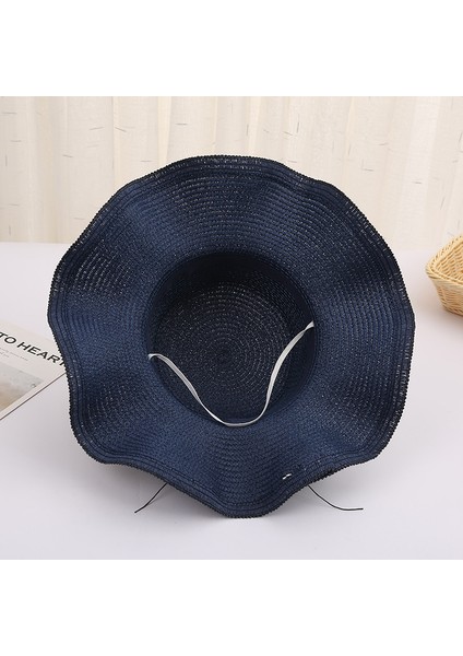 Eva Güneşlik Şapka Moda Kadın Şapka Yaprağı Plaj Güneş Koruyucu Hasır Şapka Güneş Şapka - Navy Blue (Yurt Dışından)