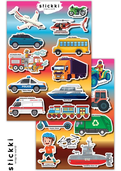 Araçlar Temalı İngilizce-Türkçe 21'Lİ Eğitici Çocuk Sticker Seti fiyatları