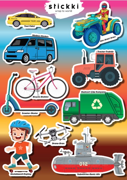 Araçlar Temalı İngilizce-Türkçe 21'Lİ Eğitici Çocuk Sticker Seti fırsatları