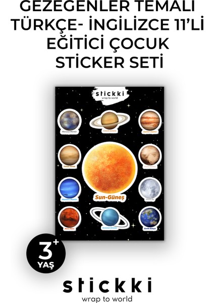 Gezegenler Ingilizce-Türkçe Tasarımlı Kredi Kartı Sticker Kaplama