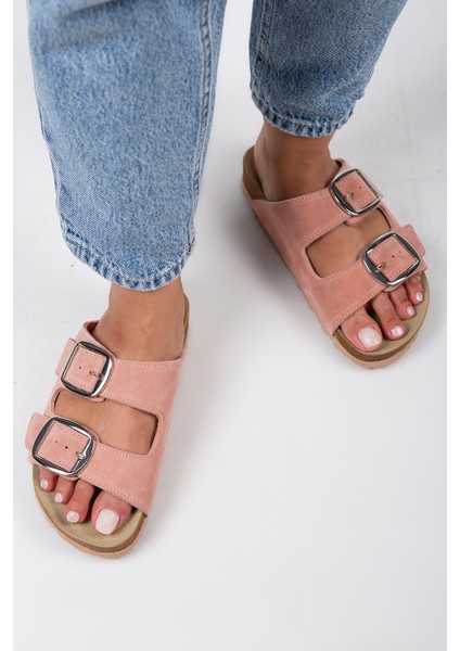 Irene Kadın Deri Çift Tokalı Pudra Gümüş Terlik indirimleri