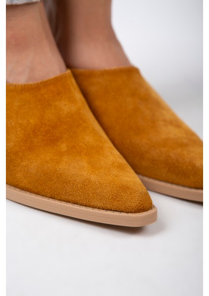 Stella Kadın Deri Western Hardal Süet Terlik modelleri