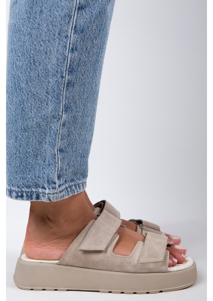 Farah Kadın Deri Çift Cırtlı Bej Süet Terlik fiyatları