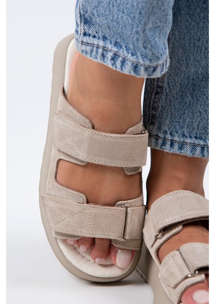 Farah Kadın Deri Çift Cırtlı Bej Süet Terlik indirimleri