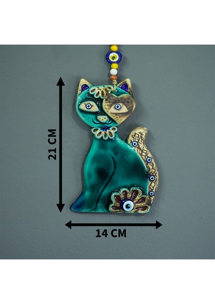 El Yapımı Kedi Nazar Boncuklu Seramik Duvar Süsü Dekoratif Duvar Süsü Duvar Süsü Bahçe Süsü Kapı Süsü Hediyelik Eşya
