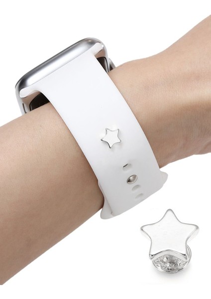 Apple Watch Uyumlu Yıldızlı Kordon Aksesuar Gümüş Renk Charm