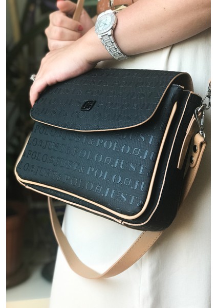 2 Askılı 5 Bölmeli Özel Seri Kadın Çapraz Omuz Çantası 4063 Siyah Taba