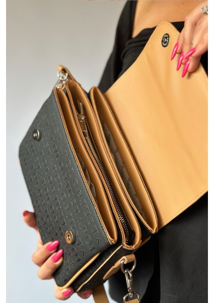 2 Askılı 5 Bölmeli Özel Seri Kadın Çapraz Omuz Çantası 4063 Siyah Taba modelleri