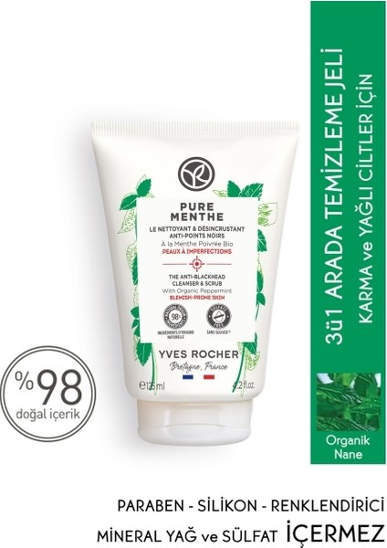 Yves Rocher Peeling Etkili Yüz Yıkama Jeli - Akneye Eğilimli Ciltler / Pure MENTHE-125 ml