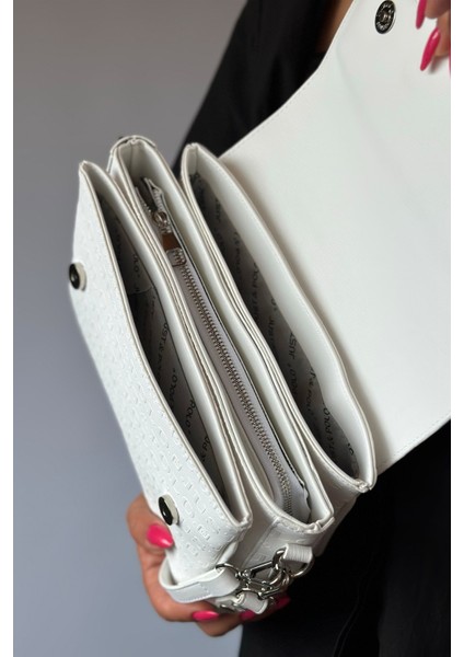 2 Askılı 5 Bölmeli Özel Seri Kadın Çapraz Omuz Çantası 4063 Beyaz modelleri