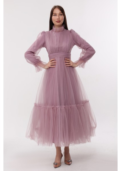 Tesettür Abiye Elbise Hayal Tül Büzgü Detaylı fiyatları