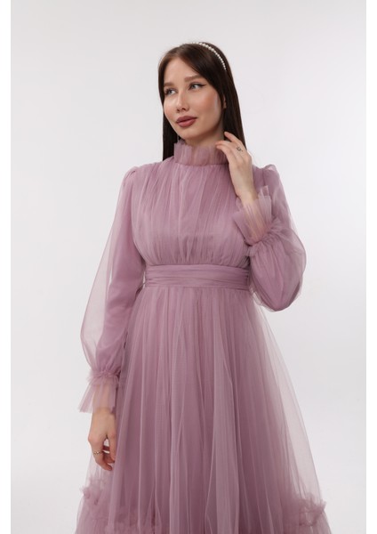 Tesettür Abiye Elbise Hayal Tül Büzgü Detaylı modelleri