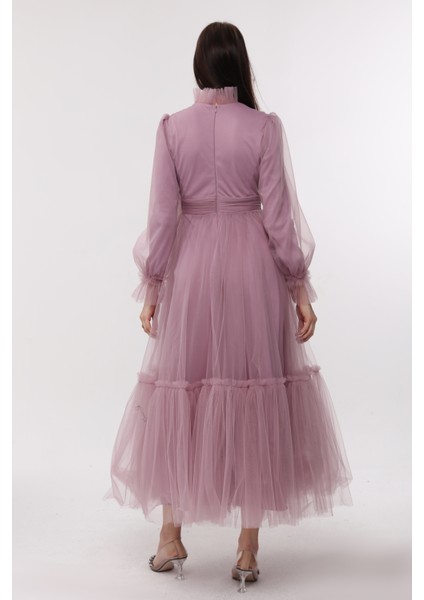 Tesettür Abiye Elbise Hayal Tül Büzgü Detaylı indirimleri