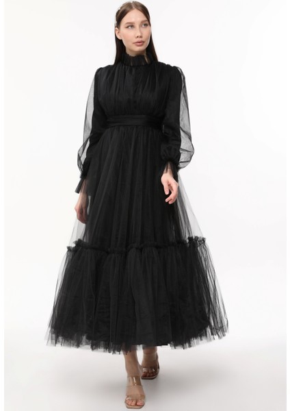 Tesettür Abiye Elbise Hayal Tül Büzgü Detaylı modelleri