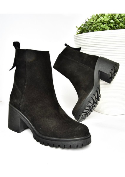R654006502 Siyah Süet Kalın Topuklu Kadın Bot fiyatları