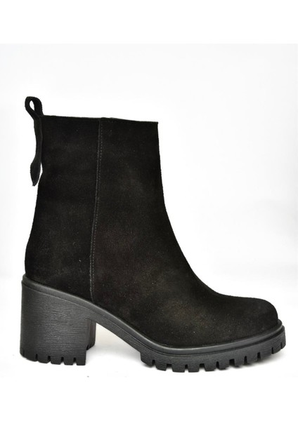 R654006502 Siyah Süet Kalın Topuklu Kadın Bot modelleri