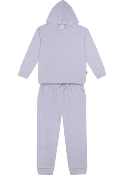 Lila Kadife Kapişonlu Eşofman Takımı