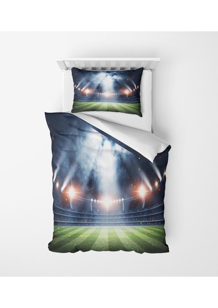 Genç Çocuk Desen Mikro Saten 3D Dijital Baskı Tek Kişilik Nevresim Takımı Stadium