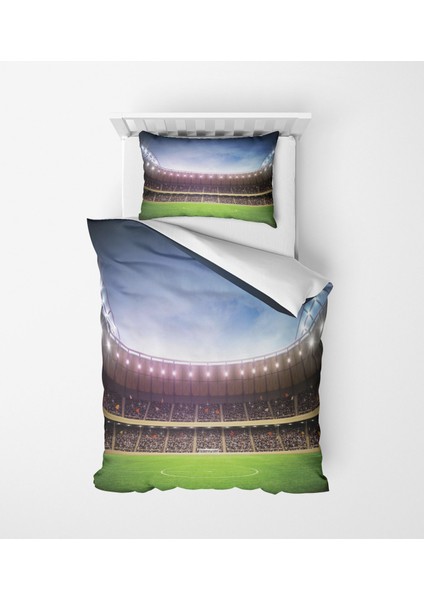 Genç Çocuk Desen Mikro Saten 3D Dijital Baskı Tek Kişilik Nevresim Takımı Stadium
