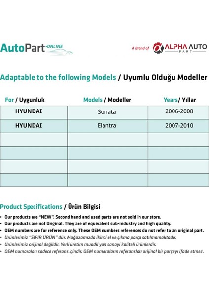 Alpha Auto Part Hyundai Elantra,sonata Için Ön Cam Tamir Seti-Sağ-Sol-Set