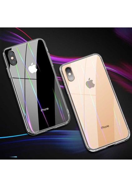 Apple  iPhone Xs 5.8 Kılıf Şık Çizgili Arka Yüzey Tasarımlı Kapak (Rainbow)