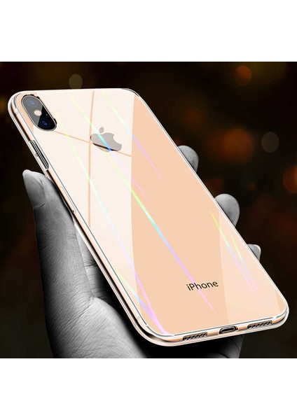 Apple  iPhone Xs 5.8 Kılıf Şık Çizgili Arka Yüzey Tasarımlı Kapak (Rainbow)