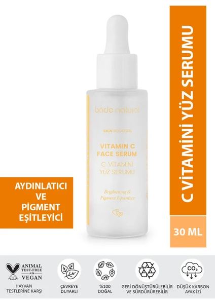 Bade Natural C Vitamini Yüz Serumu Aydınlatıcı, Ton Eşitleyici Ve Leke Karşıtı 30 ml