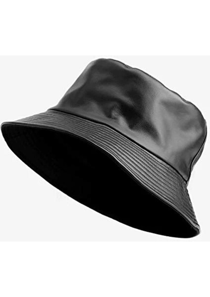 Siyah Deri Bucket Şapka