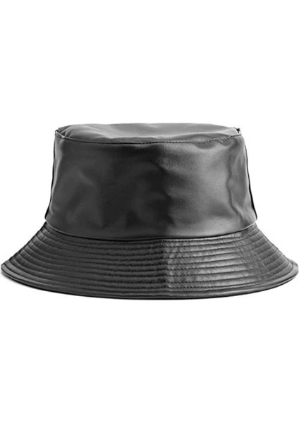 Siyah Deri Bucket Şapka