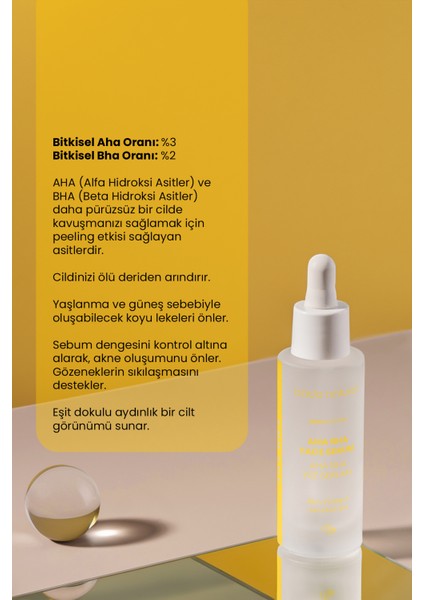 AHA BHA Yüz Serumu Cilt Tonu Eşitleyici Canlandırıcı Etkili 30 ml