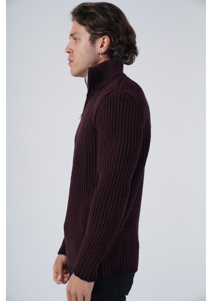 Erkek Selanik Örgü Muline Dik Yaka Fermuarlı Triko Yün Kazak TRIST-5316 fırsatları