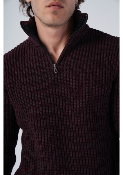 Erkek Selanik Örgü Muline Dik Yaka Fermuarlı Triko Yün Kazak TRIST-5316 indirimleri