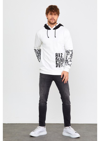 Brz Collection Ekru Erkek Kapüşonlu Sweatshirt