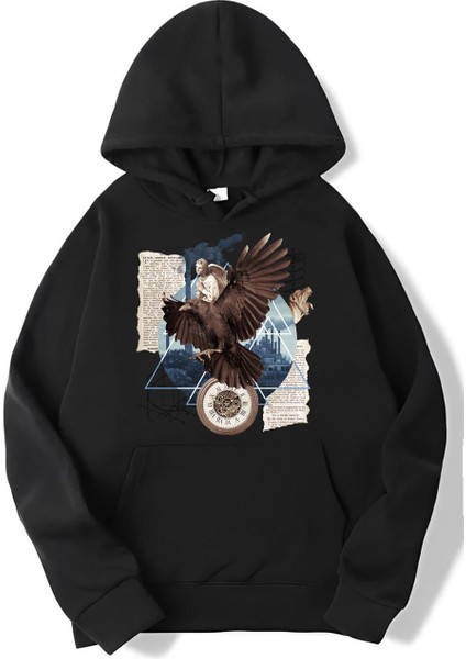 Oversize Eagle Darccolage Kartal Hoodie