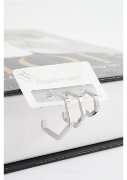 Kadın 316 L Paslanmaz Çelik Geometrik 3 Boy Küpe Seti