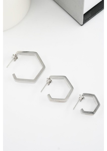 Kadın 316 L Paslanmaz Çelik Geometrik 3 Boy Küpe Seti fiyatları