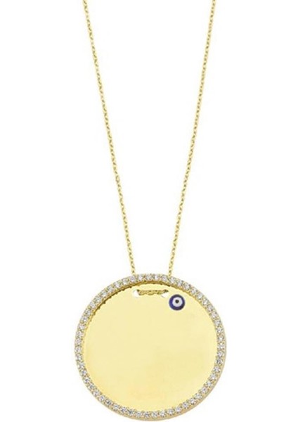 Altın Nazar Boncuklu Taşlı Plaka Kolye