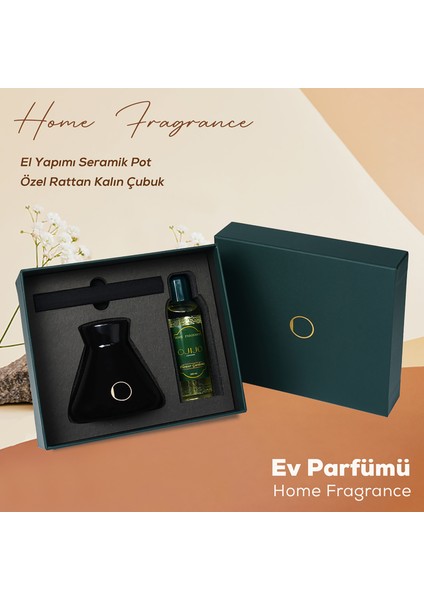 Ojijo London Çubuklu Oda Kokusu 200 ml Flower Gardenia Oda Parfümü Siyah Seramik Pot Kalın Çubuk Set