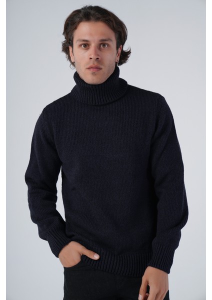 Erkek Düz Tek Plaka Muline Balıkçı Yaka Triko Yün Kazak TRIST-5317