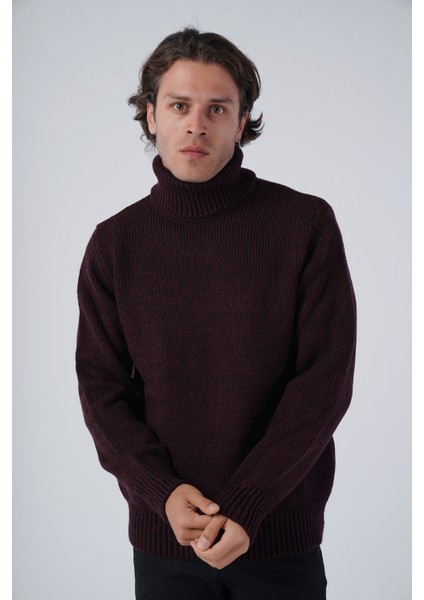 Erkek Düz Tek Plaka Muline Balıkçı Yaka Triko Yün Kazak TRIST-5317