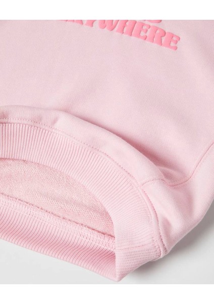 Yeni Sezon Çocuk Pembe Sloganlı Pamuklu Kapüşonlu Sweatshirt Eşofman Alt-Üst Takım