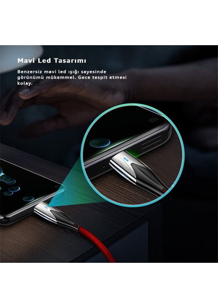 Lightning To USB LED Hızlı Şarj Kablosu iphone Uyumlu 1m (Rosstech Türkiye Garantili)