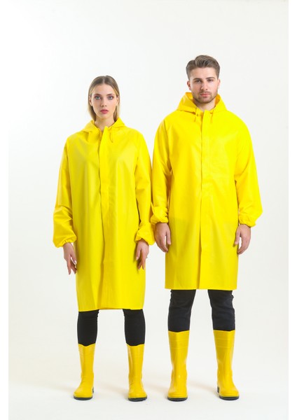 Kadın Yağmurluk Sarı Yüksek Performanslı Su ve Rüzgar Geçirmez PVC Kumaş