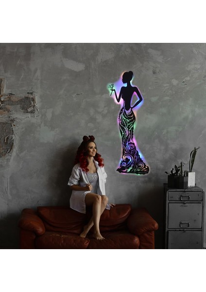 Işıklı Çiçekli Kadın Temalı Tablo Bloom Dekoratif Gece Lambas fiyatları