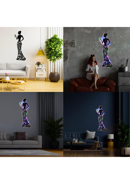Işıklı Çiçekli Kadın Temalı Tablo Bloom Dekoratif Gece Lambas modelleri